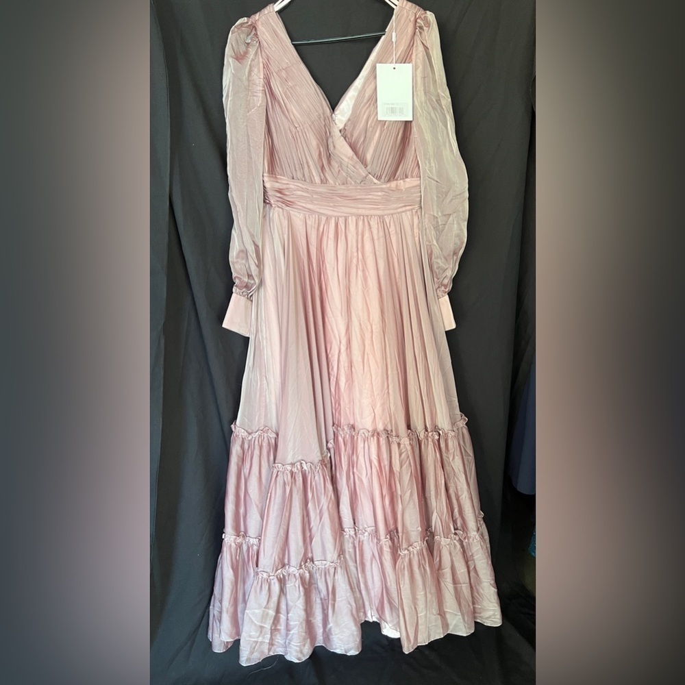 Mac Duggal 67864 NWT Faux Wrap Long Sleeve Tiered Gown - Picture 4 of 8